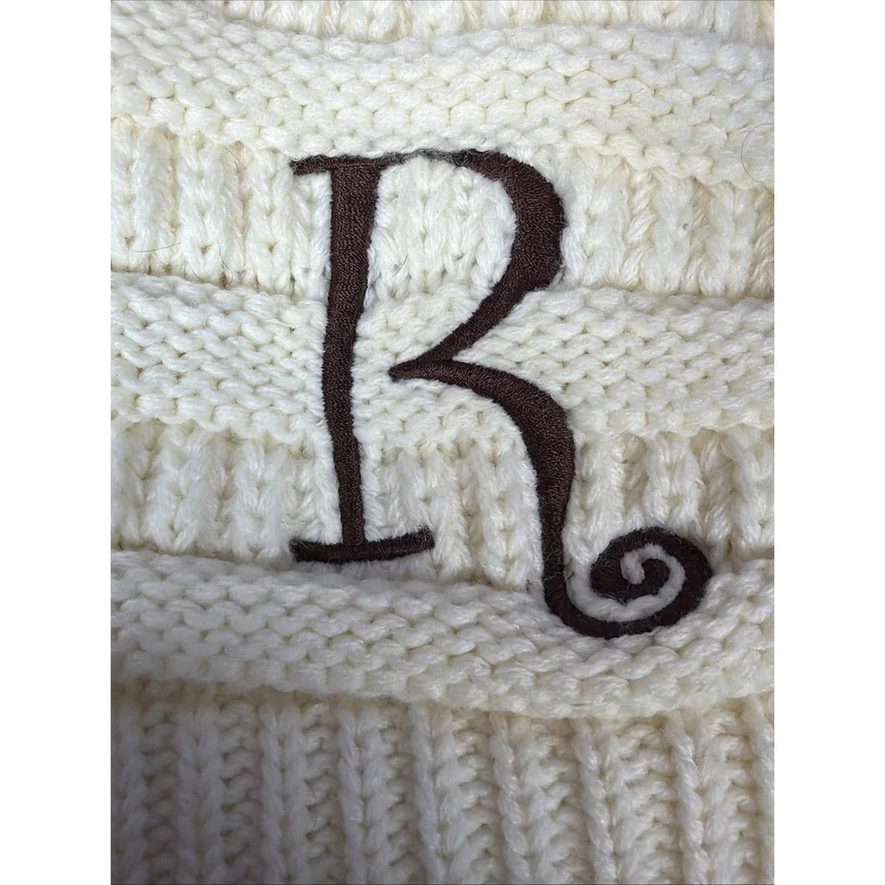 C.C Cream Ribbed Knit Beanie Womens Monogram 